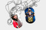 Two Dog Tags featuring pictures of young athletes. 