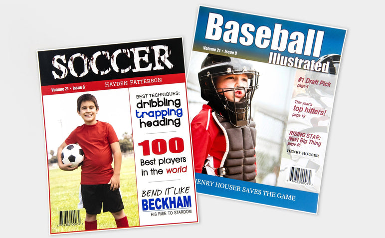 Two Magazine Covers featuring pictures of a soccer player and a baseball player. 