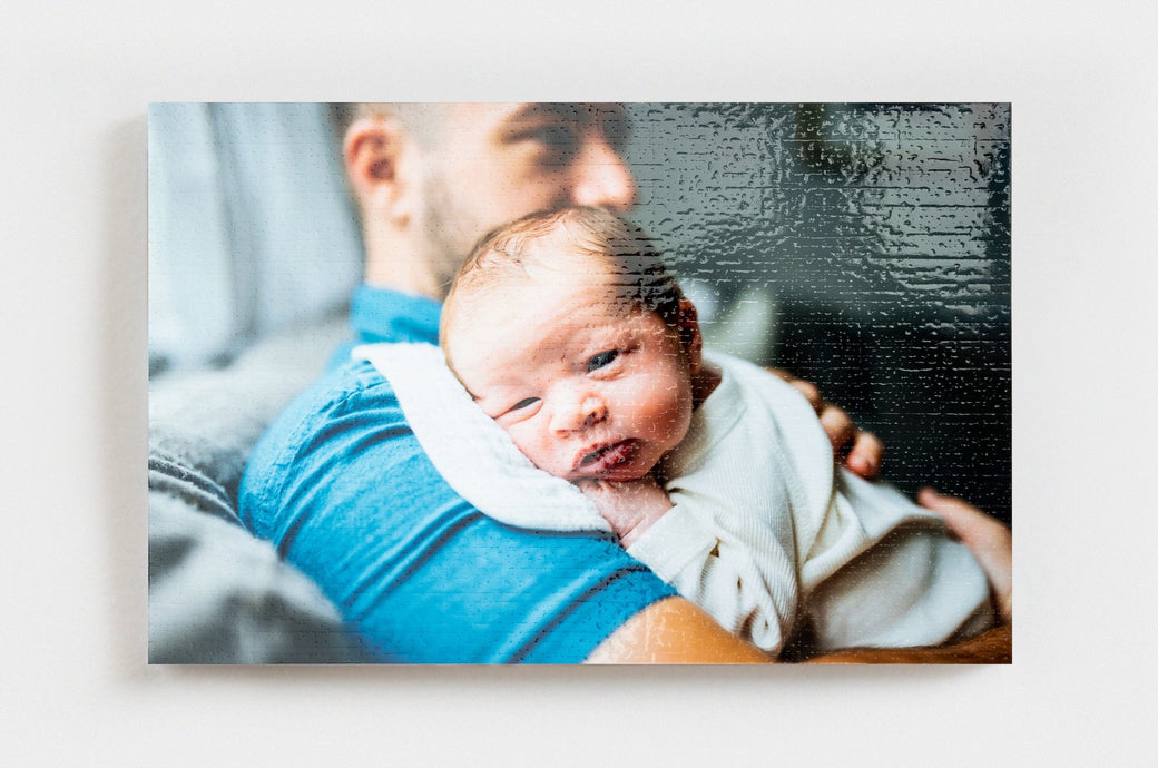 Single Glossy Linen Photo Print featuring a photo of a father and baby.