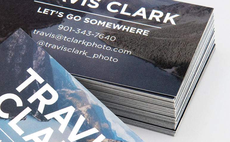 Close up detail of a stack of 2x3.5" Custom Business Cards.
