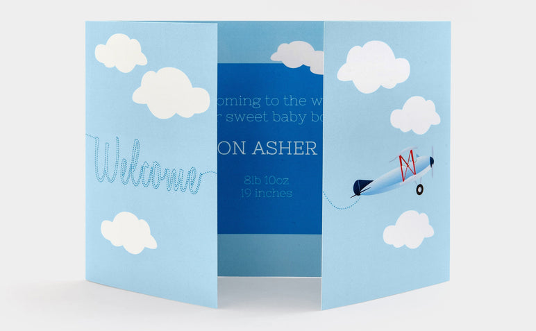 5x7" Gate Fold Card feauturing Welcome baby artworkB