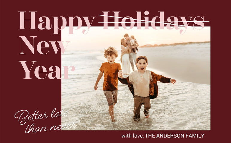 Colorblock Greeting-Holiday Photo Greeting Cards-Nations Photo Lab-Landscape-Philippine Brown-Happy New Year-Nations Photo Lab
