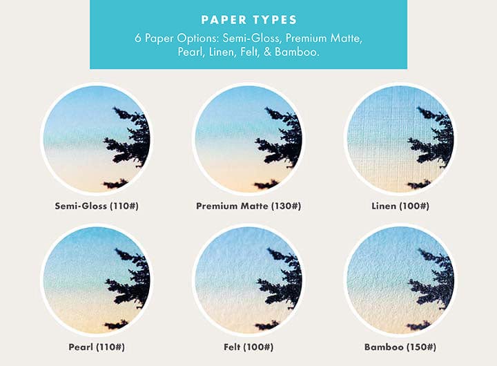 Different paper types for Custom Designer Photo Cards