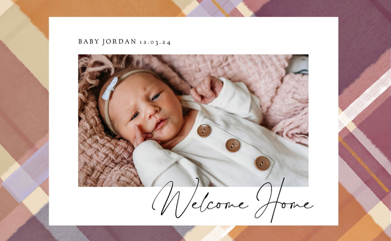Plaid Announcement-Postcards-Nations Photo Lab-Landscape-Deep Taupe-New Baby-Nations Photo Lab