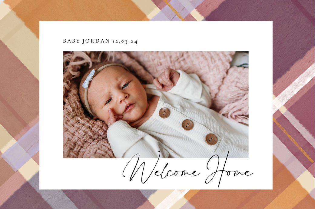 Plaid Announcement-Postcards-Nations Photo Lab-Landscape-Deep Taupe-New Baby-Nations Photo Lab
