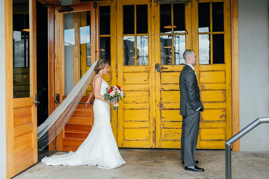 Husband and Wife First Look at Wedding