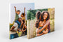 Two Classic Canvas Prints on a white background featuring a family having fun outdoors. The Canvases are shot from the side.