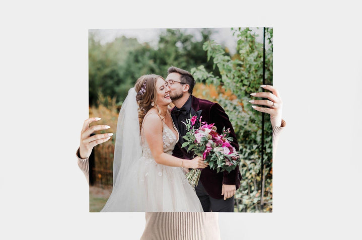 Square 24x24 Metal Print featuring a wedding photo