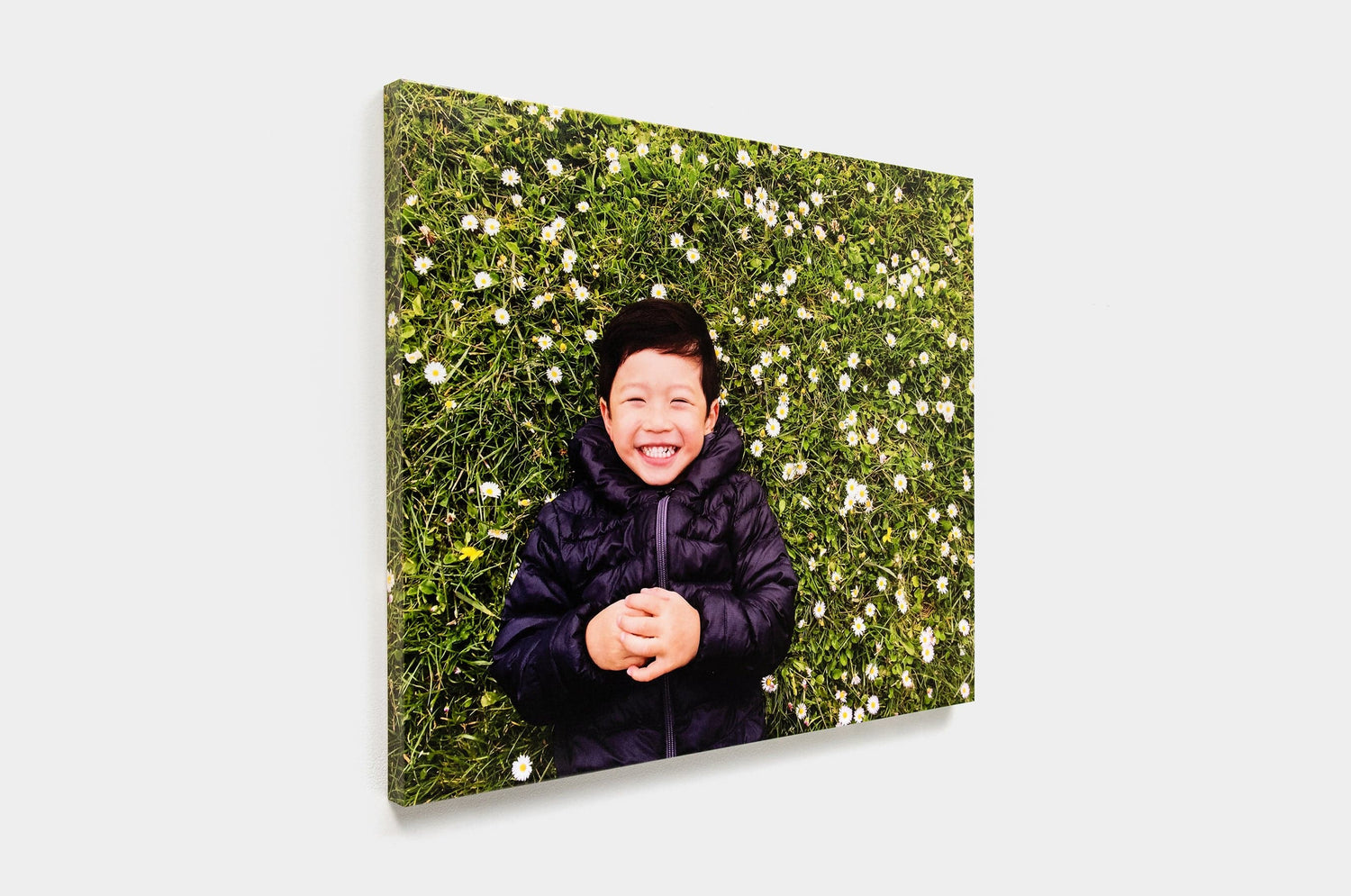 16x20" Gallery Block featuring a photo of a child on a field of flowers - Nations Photo Lab