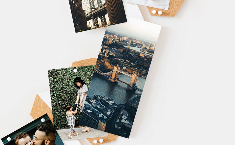 Flat lay of 4x9" Professional Photo Prints featuring a picture of the Brooklynn Bridge. 