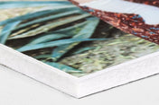 Close-up Corner detail of a photo print mounted on Foamcore.