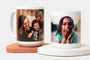 Both an 11 oz and a 15 oz Photo Mug with pictures of family and children. 