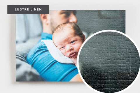 Single Lustre Linen Print featuring a photo of a father and his baby most memorable moment - Nations Photo Lab