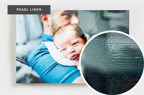 Single Pearl Linen Print featuring a photo of a father and his baby most memorable moment - Nations Photo Lab
