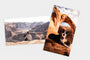 Two 4x9" Pano Photo Prints features pictures of a woman and her dog in the desert.