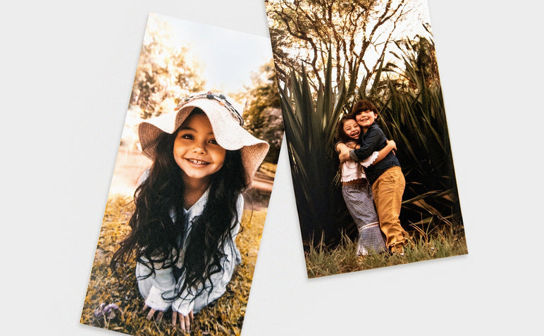 Two 5x10" Pano Photo Prints featuring pictures of two children outdoors.