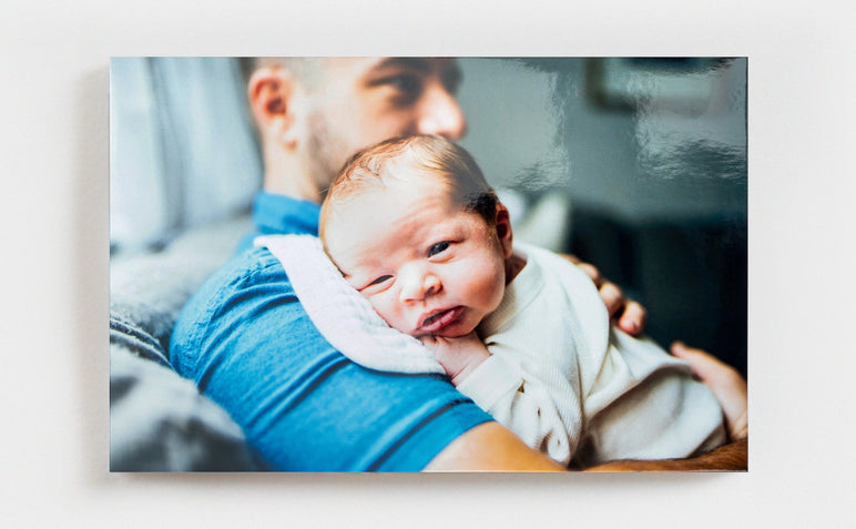 Single Pearl Photo Print featuring a photo of a father and baby.