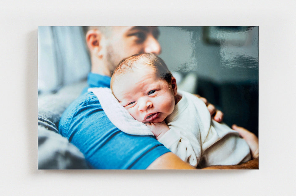 Single Pearl Photo Print featuring a photo of a father and baby.