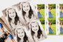Three different Wallet Photo Prints, two 4 Wallet Photo Prints with a picture of a boy and a girl, and a 8 Wallet Photo Print with a picture of a girl.