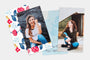 Flat lay of two 2x3.5" Senior Rep Card designs, featuring pictures of happy, teen girls.