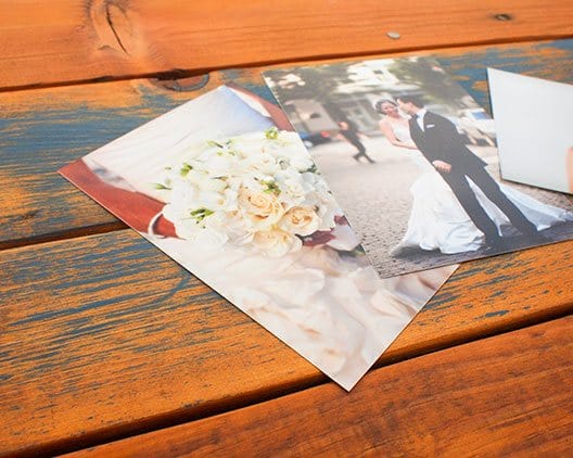 Two Custom 3.5 x 5 photo prints of flowers and a bride and groom