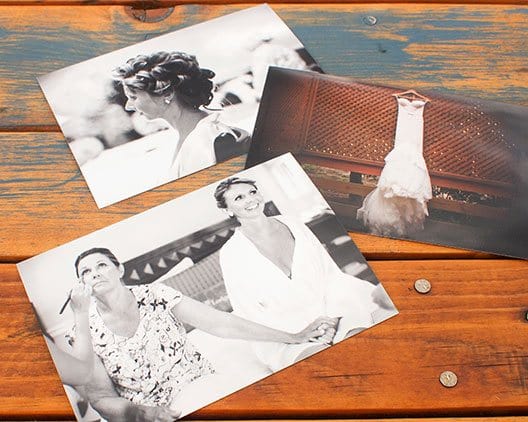 Three custom 3.5 x 5 photo prints of the bride and her dress