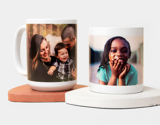 Gifts Photo Mugs - Start your day with a smile! A Custom Photo Mug is the perfect gift for the coffee or tea lover in your life. Each mug (11oz or 15oz) is protected by a white gloss finish - Nations Photo Lab