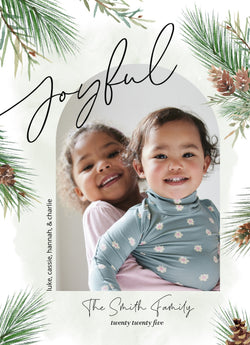 Joyful Pines-Holiday Photo Greeting Cards-Nations Photo Lab-Portrait-Pale Leaf-Merry Christmas-Nations Photo Lab