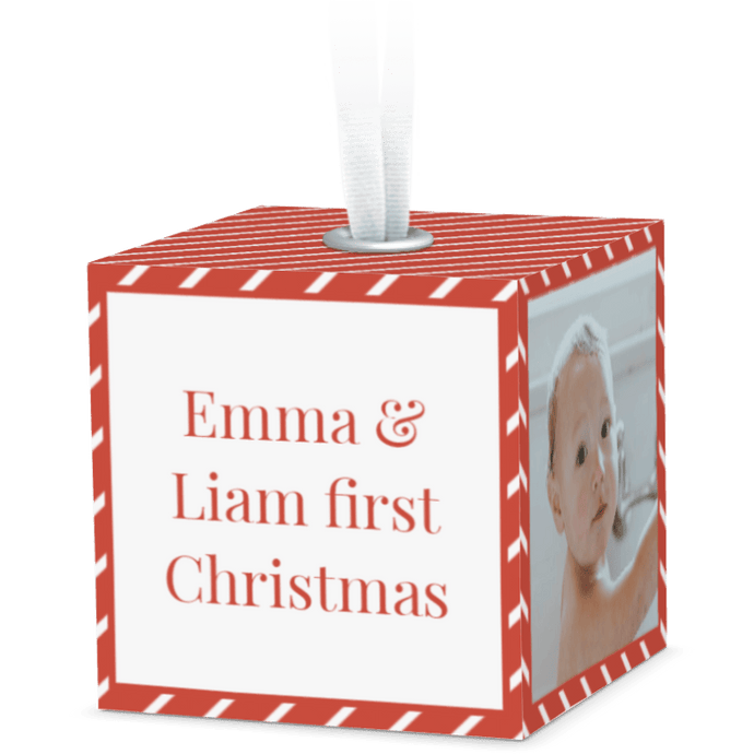 Red Stripes 2x2 Ornament Cube