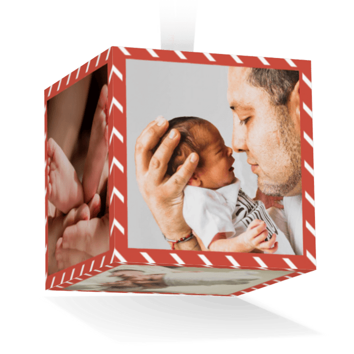 Red Stripes 2x2 Ornament Cube