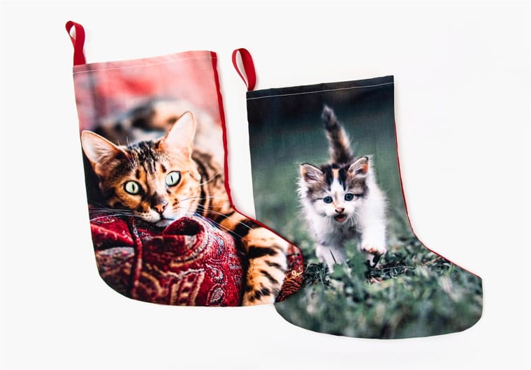 2 Christmas Stockings with kittens on them