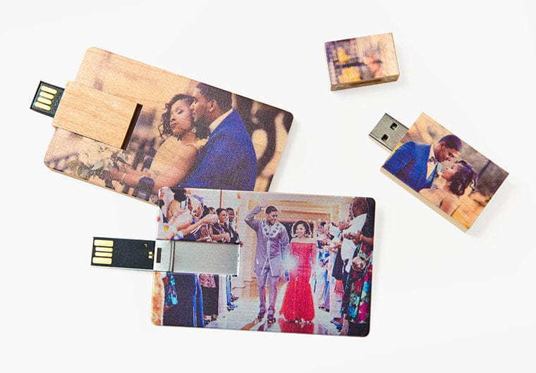 Pictures of Newlyweds at their wedding on different types of Custom USB Drives