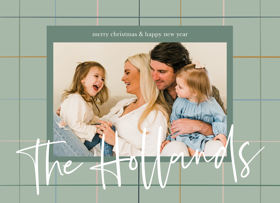 Colorful Plaid-Postcards-Nations Photo Lab-Landscape-Cambridge Blue-Merry Christmas-Nations Photo Lab