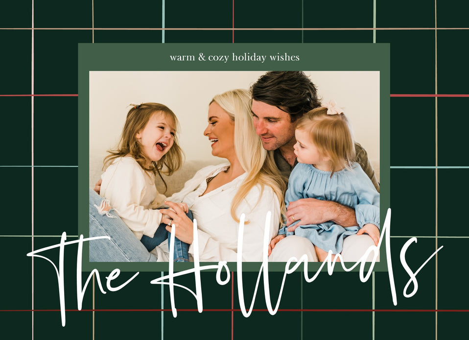 Colorful Plaid-Postcards-Nations Photo Lab-Landscape-Dark Jungle Green-Happy Holidays-Nations Photo Lab