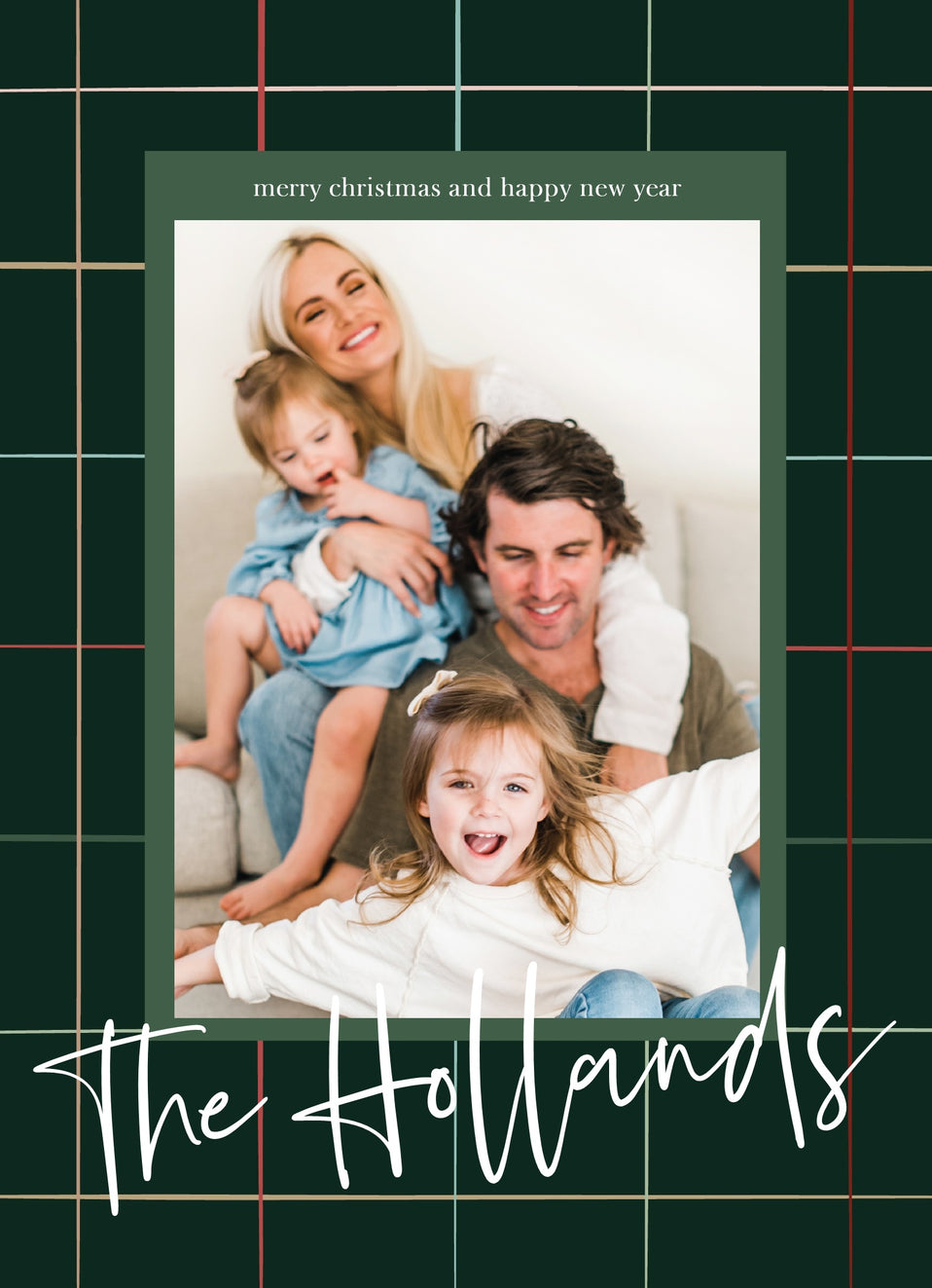 Colorful Plaid-Postcards-Nations Photo Lab-Portrait-Dark Jungle Green-Merry Christmas-Nations Photo Lab