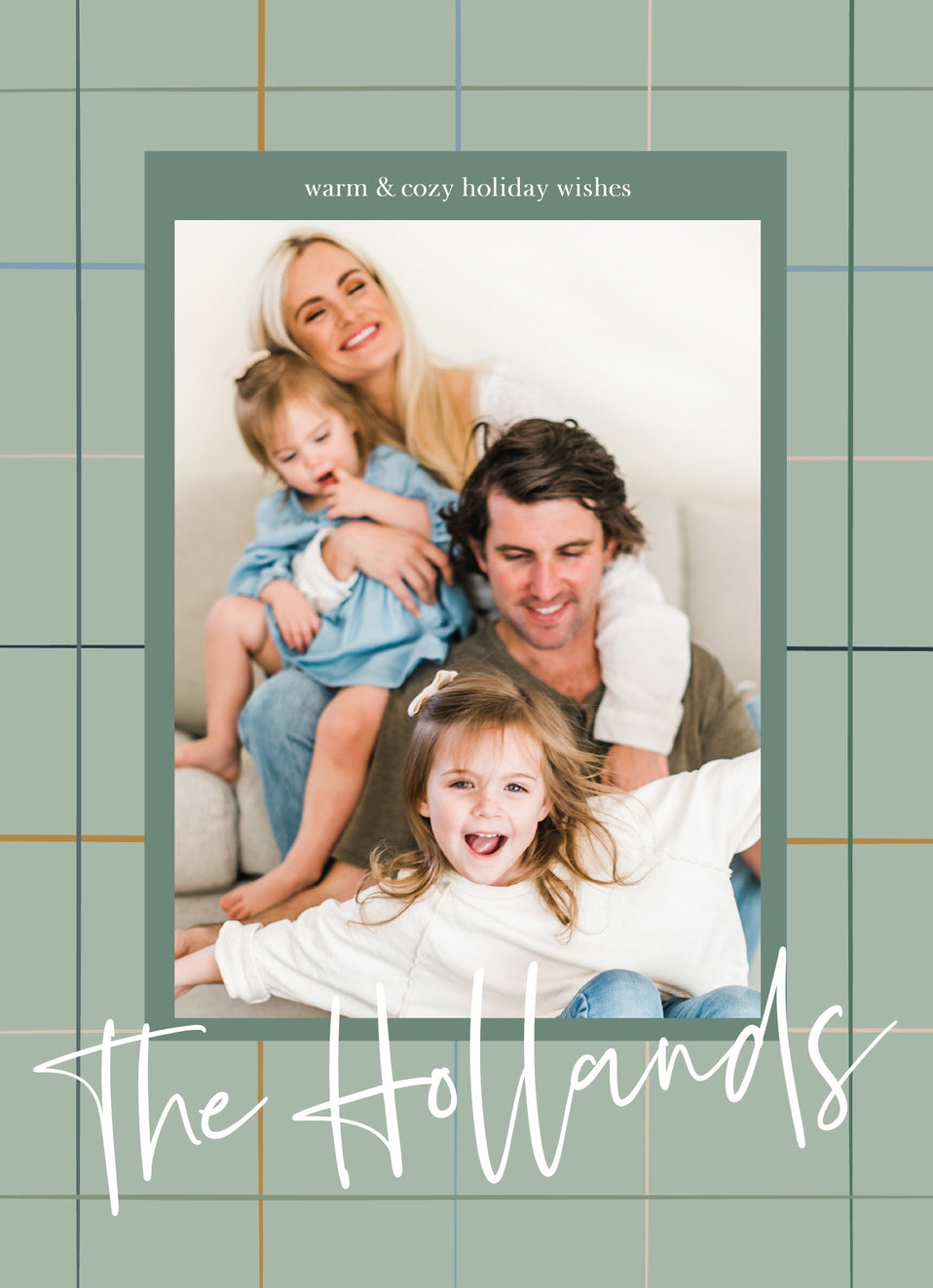 Colorful Plaid-Postcards-Nations Photo Lab-Portrait-Cambridge Blue-Happy Holidays-Nations Photo Lab