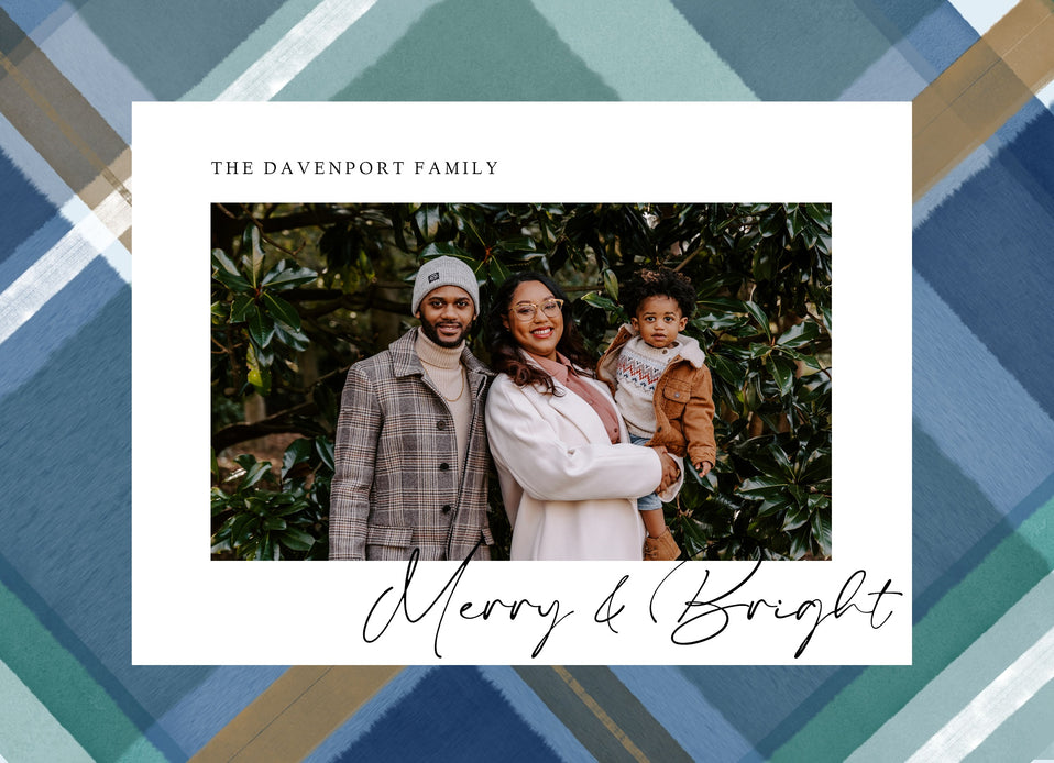 Plaid Announcement-Postcards-Nations Photo Lab-Landscape-Dark Electric Blue-Merry Christmas-Nations Photo Lab