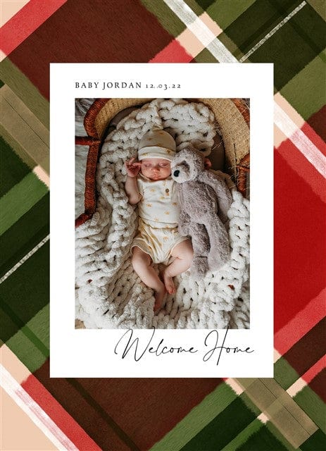 Plaid Announcement-Postcards-Nations Photo Lab-Portrait-Bright Red-New Baby-Nations Photo Lab